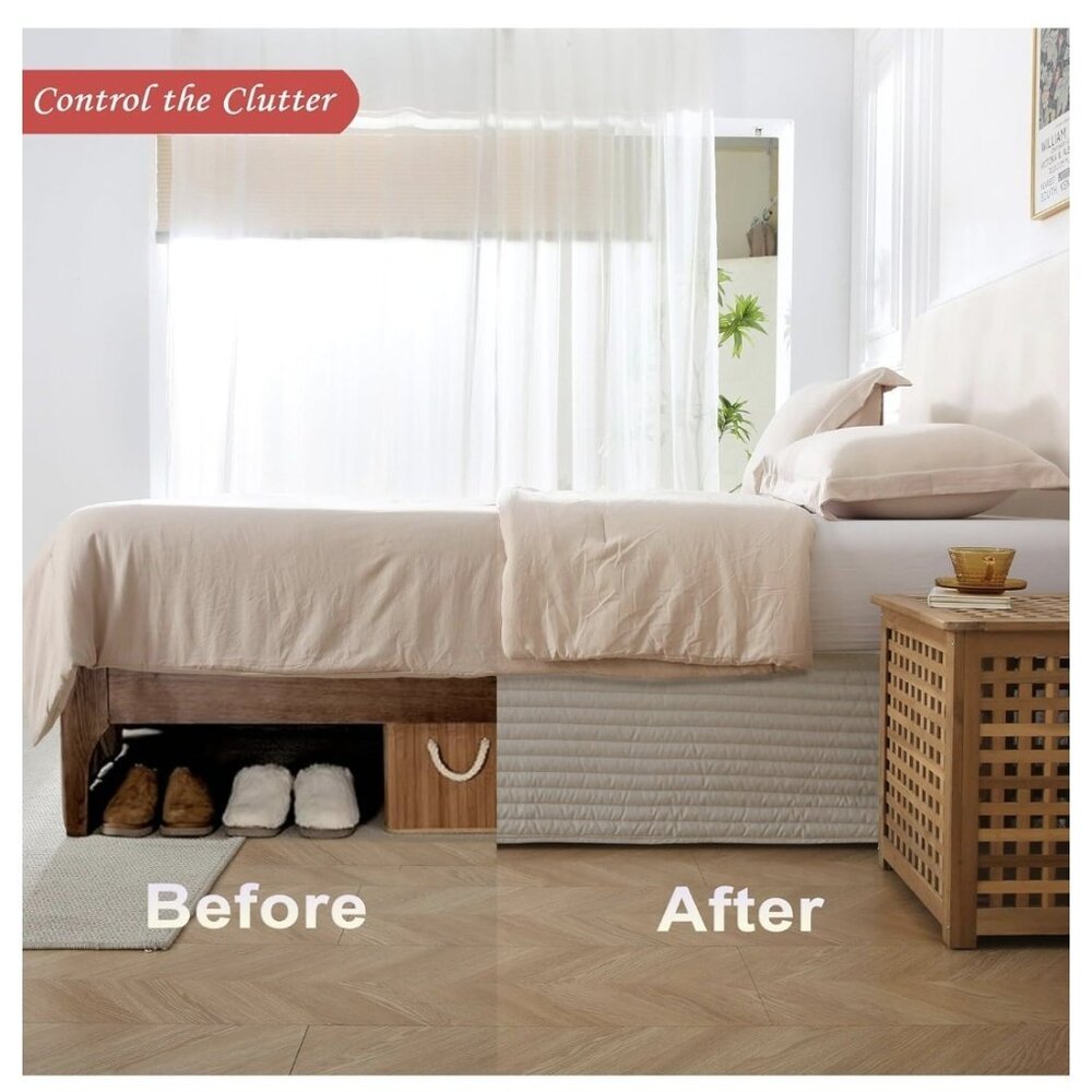 Queen Size Khaki Bed Skirt with 14-Inch Drop, Easy Fit Wrap-Around Cover for Bed - Picture 5 of 5